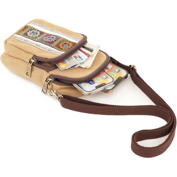 Women's S4 Brown Vintage Embroidered Cute Mini Cross Body Bag Small Handbag - Picture 6 of 6